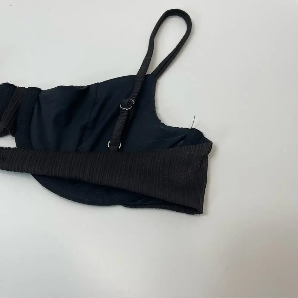 Frankies Bikinis X Madewell Pam Plissé Bikini Top Black Ribbed